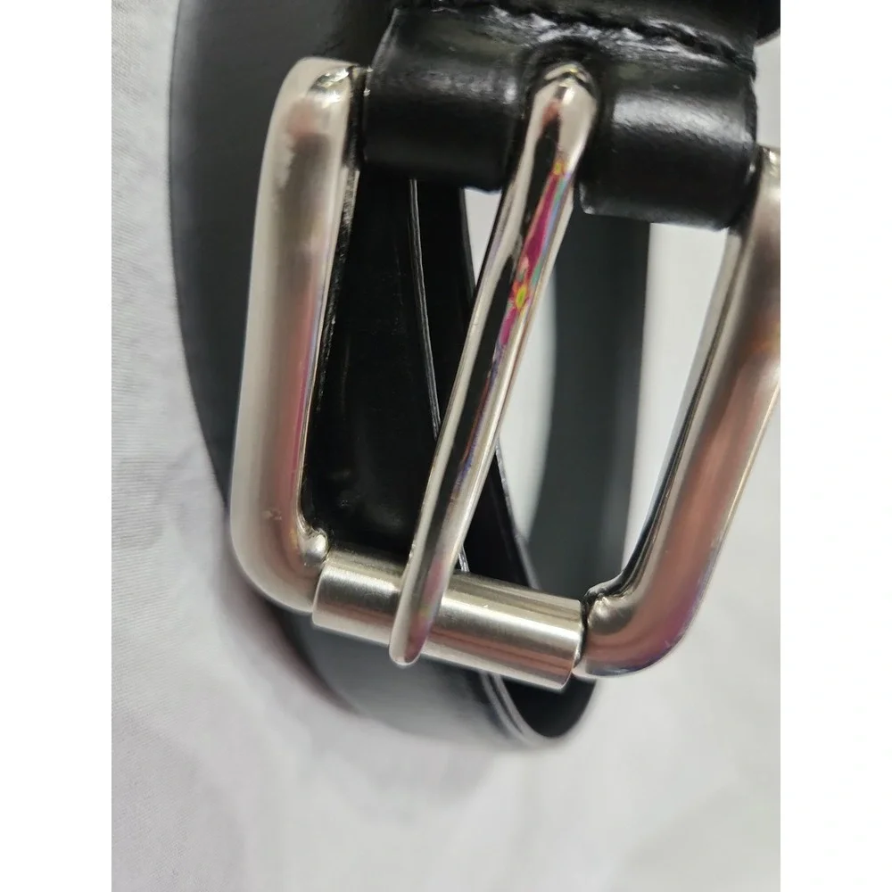 Dockers Mens Black‎ Top Grain Leather Dress Belt Silver Buckle Size 42 66552